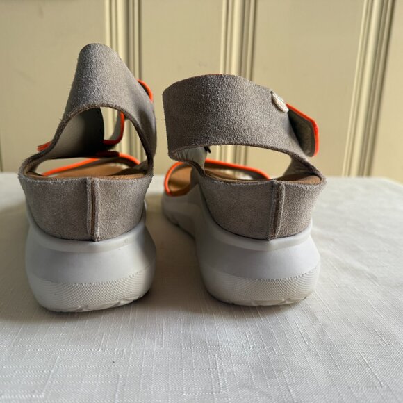 On Foot Platform Wedge Sandal Shoe Beige Suede Neon Orange sz 39 sz 8 - Picture 4 of 7